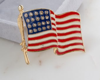 Vintage American Flag Brooch USA Flag Brooch Waving American Flag Pin Patriotic Pin