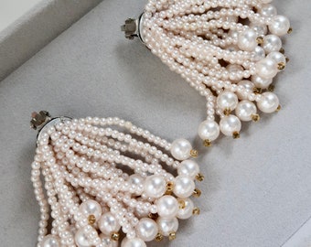 Boucles d'oreilles pendantes vintage perlées à franges
