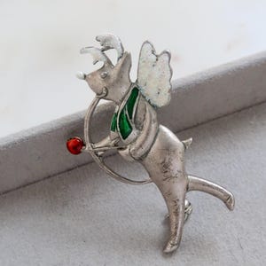 Vintage Christmas Reindeer Silver Brooch