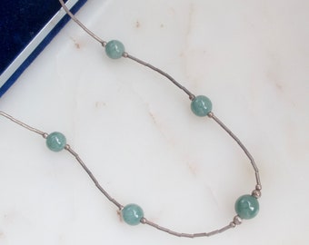 Colar de contas de aventurina verde em prata esterlina - Colar de pedras preciosas - Colar de pedra verde - Colar de contas de tubo - Colar minimalista