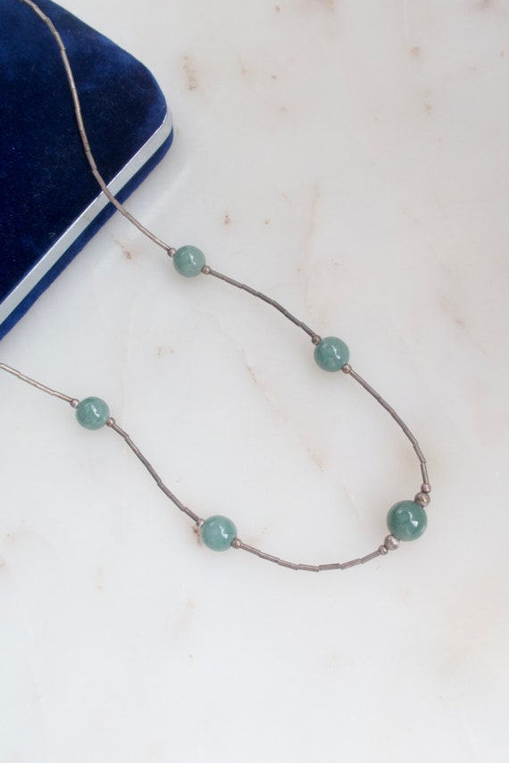 Sterling Silver Green Aventurine Bead Necklace - G