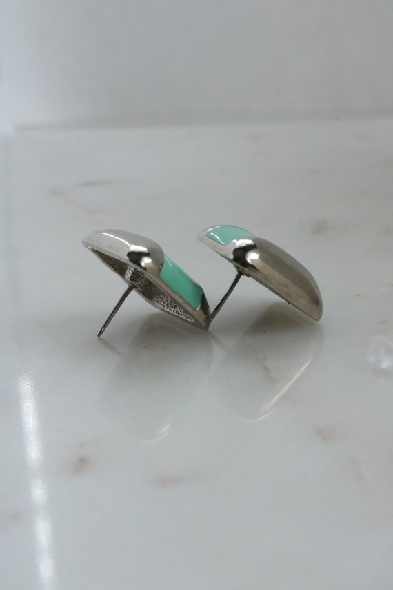 Vintage Avon Silver and Green Enamel Square Earri… - image 8