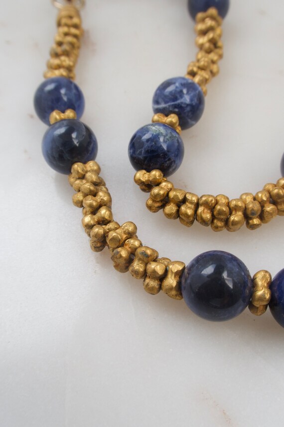 Vintage Sodalite Bead Necklace - Gold Necklace - … - image 7