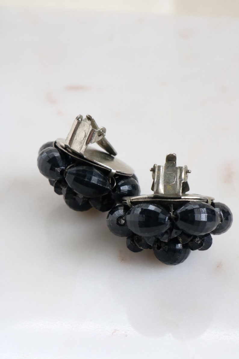 Vintage Black Cluster Clip On Earrings