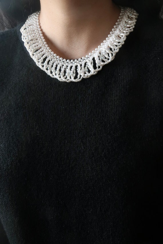 Vintage JAPAN Pearl Collar Necklace Pearlized Lace