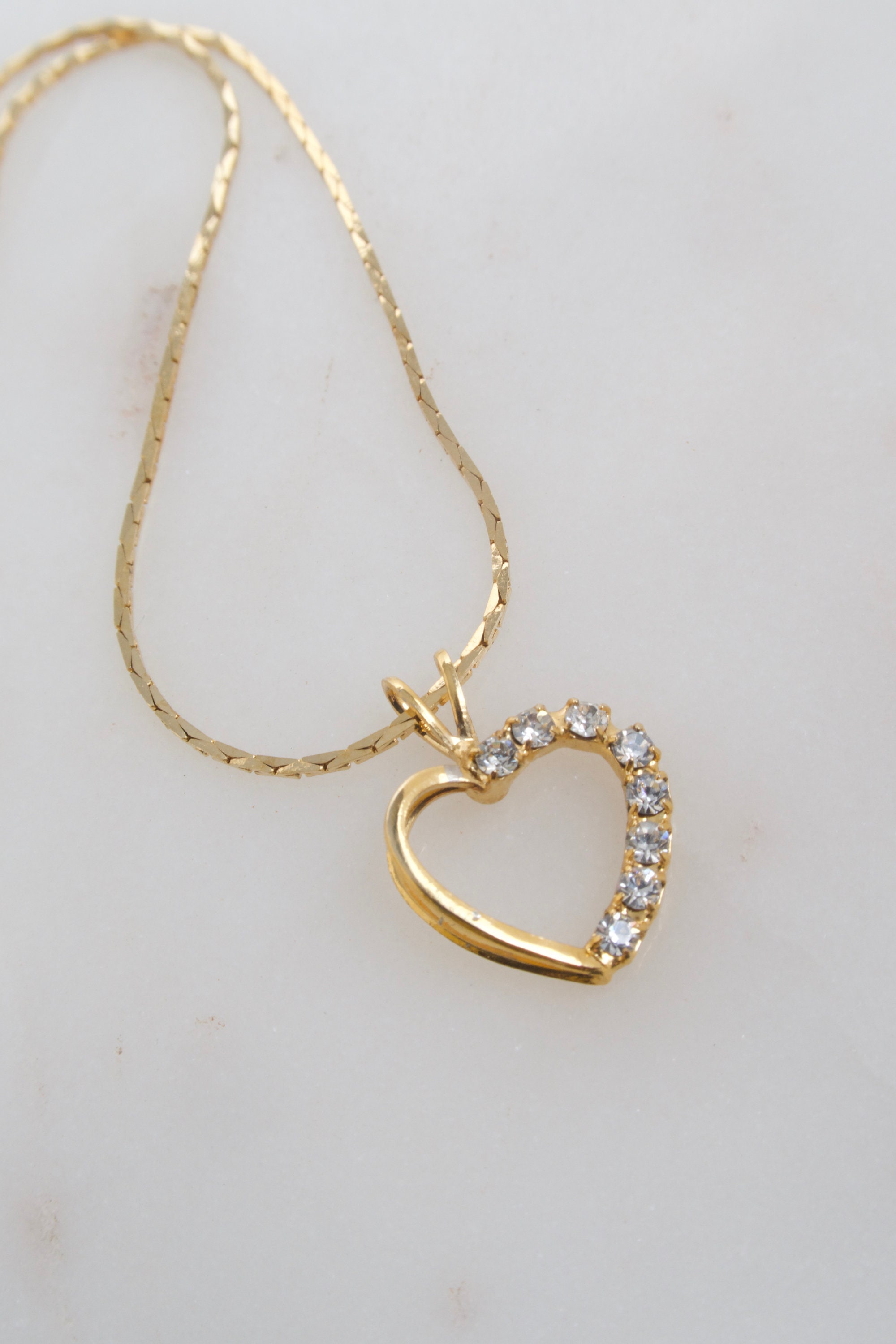 Vintage Rhinestone Heart Pendant Necklace - Etsy