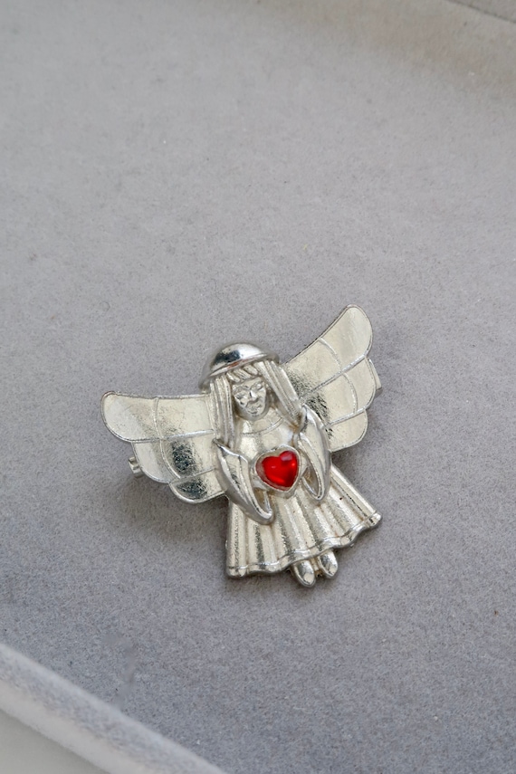 Vintage Angel with Red Heart Brooch