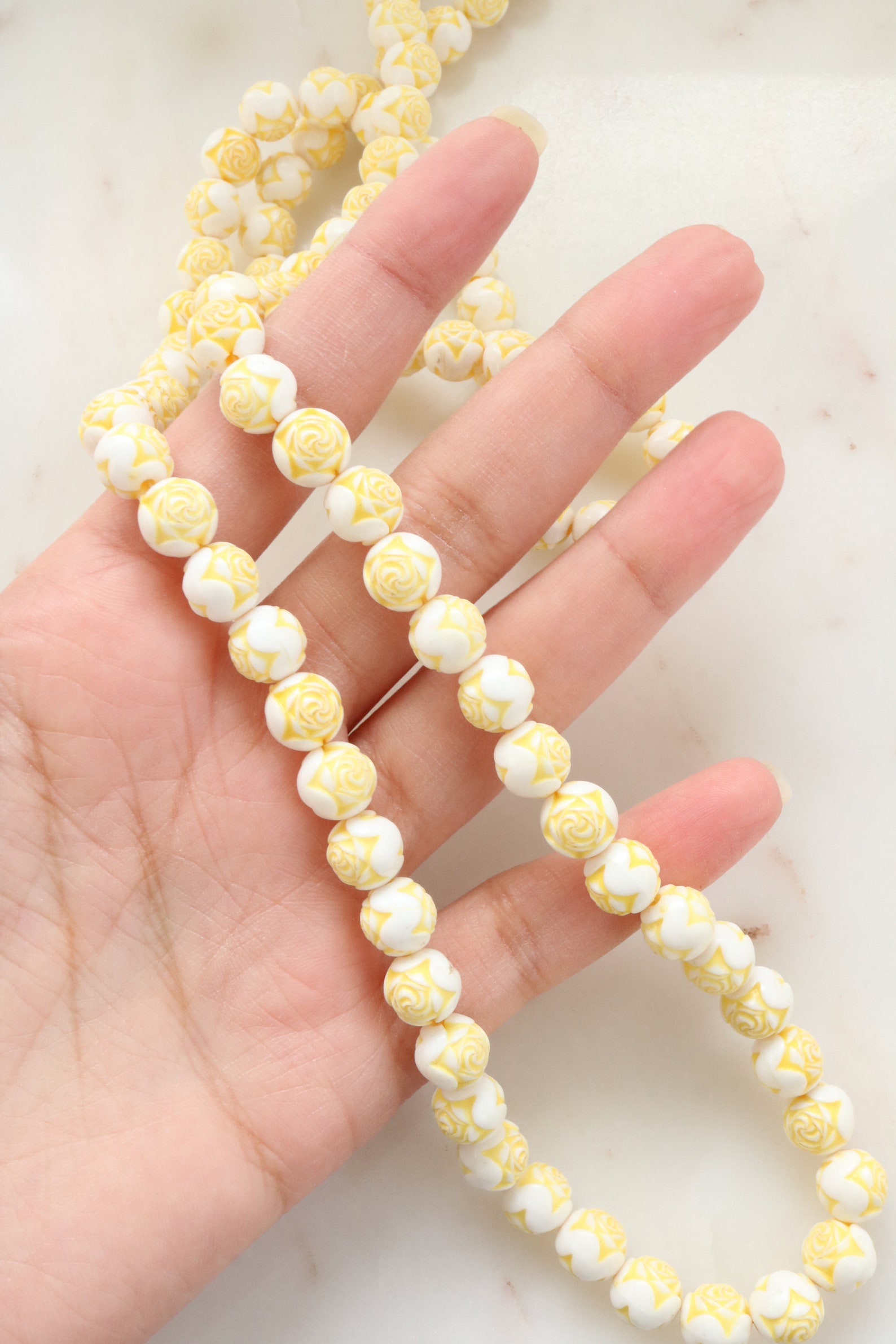 Vintage Yellow Flower Bead Necklace Etsy