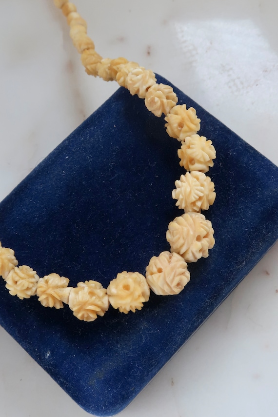 Vintage Carved Flower Celluloid Beaded Necklace - image 1