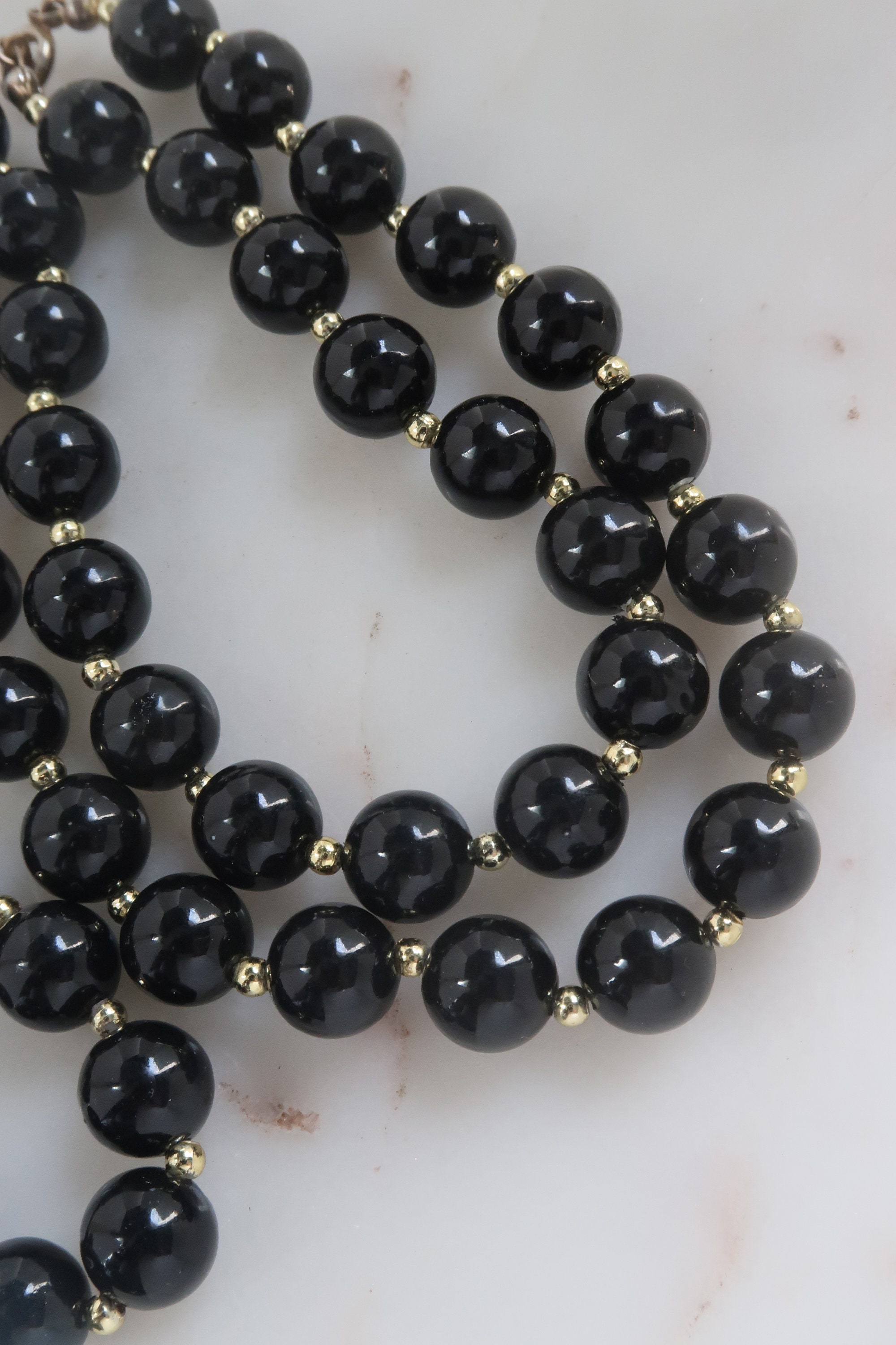 Vintage Black Beaded Necklace Statement Necklace Black Ball