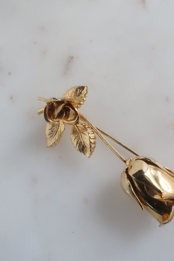 Vintage Gold Rose Brooch - image 7