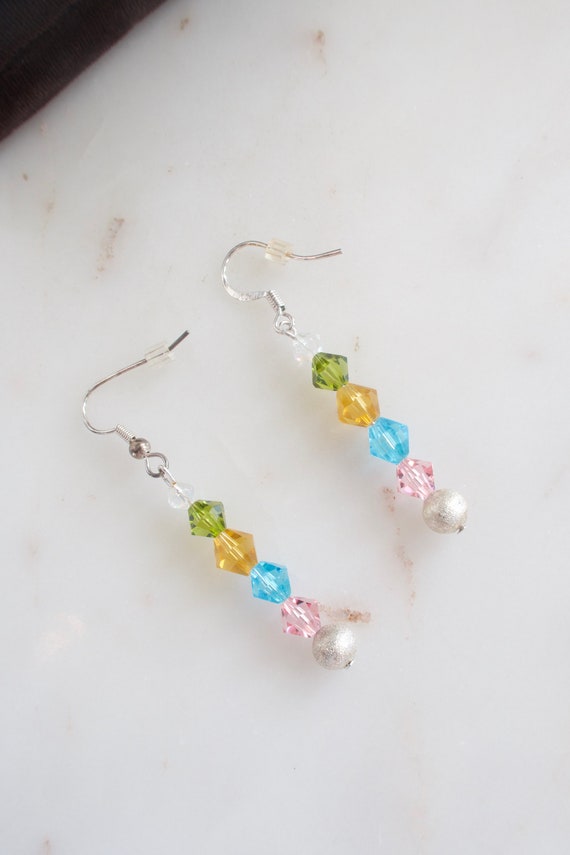 Vintage Multi Colored Crystal Dangle Earrings - image 2