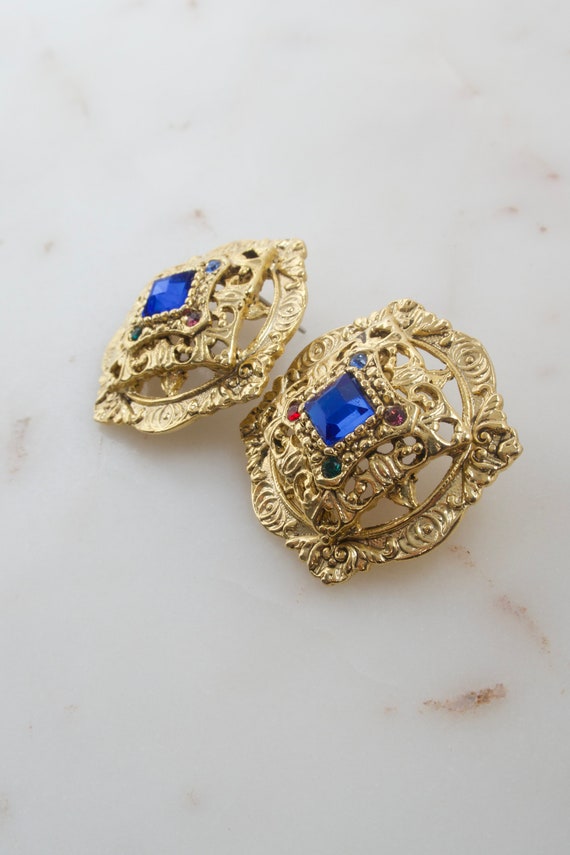 Vintage Gold Geometric Earrings - Statement Earri… - image 4