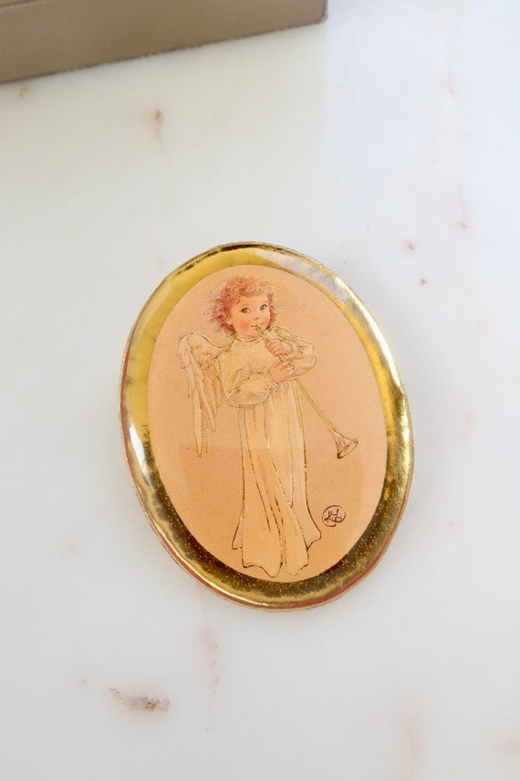 Vintage Angel Blowing Horn Brooch