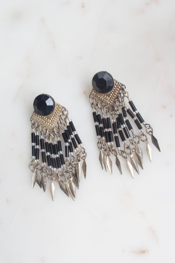 Vintage Black Bead Tassel Earrings - Southwest Jew