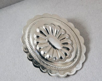 Antique Silver Concho Belt Buckle, Western Floral Metal  display picture 2