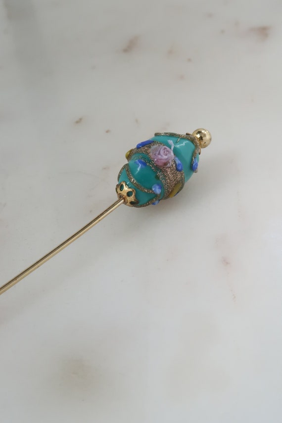 Vintage Blue Stick Pin Statement Stick Pin Gold S… - image 8