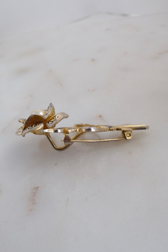 Vintage Damascene Flower Brooch Gold Flower Pin G… - image 5