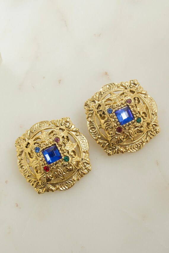 Vintage Gold Geometric Earrings - Statement Earri… - image 8