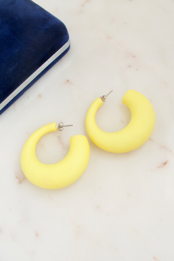 Vintage Yellow Hoop Dangle Earrings - Statement Ea