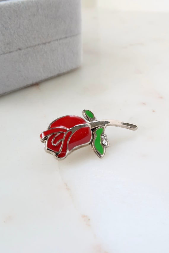 Vintage Red Rose Flower Brooch
