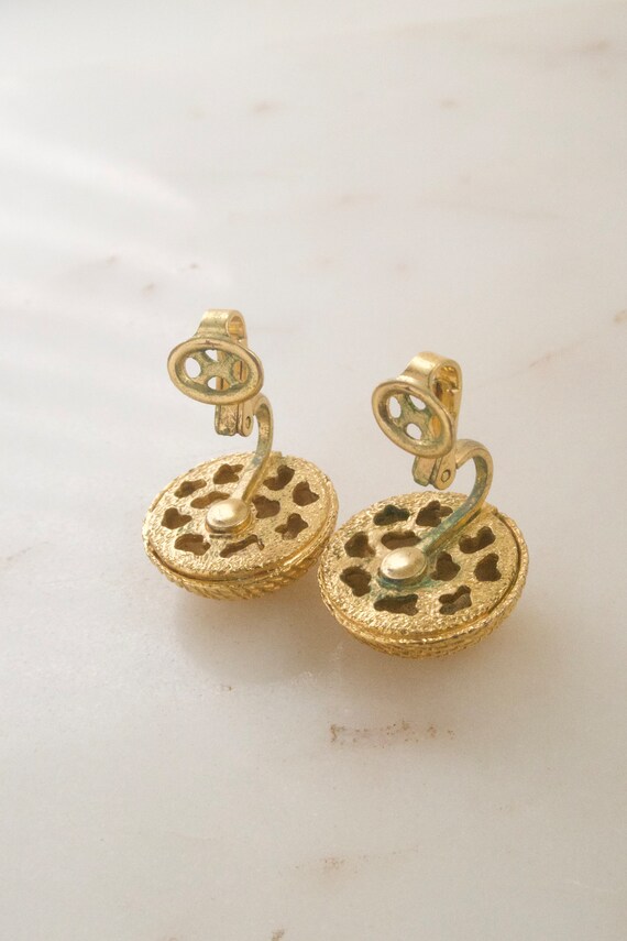 Vintage Crown Trifari Gold Button Clip On Earring… - image 6