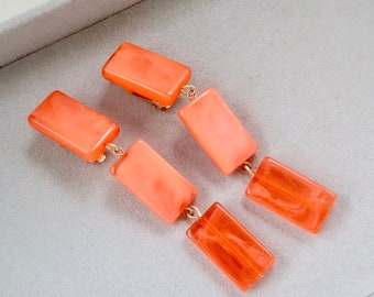 Vintage Orange Rectangle Dangle Earrings