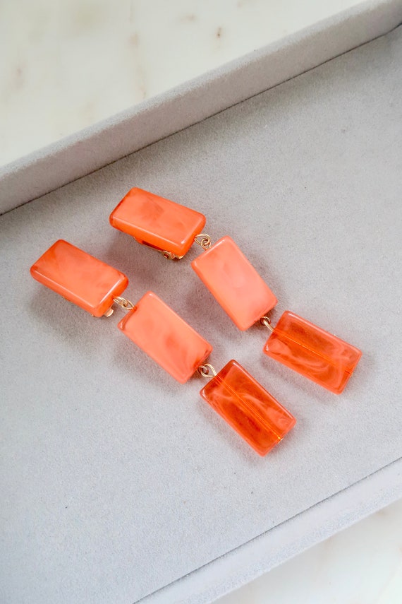 Vintage Orange Rectangle Dangle Earrings