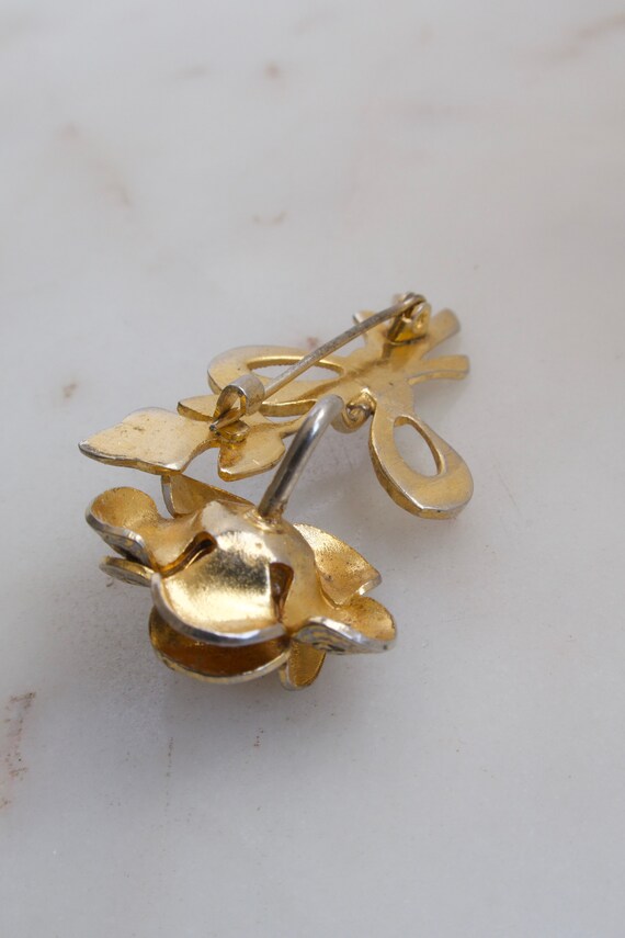 Vintage Damascene Flower Brooch Gold Flower Pin G… - image 6