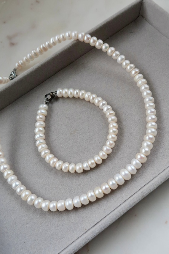 Vintage Freshwater Pearl Beaded Necklace Bracelet… - image 1