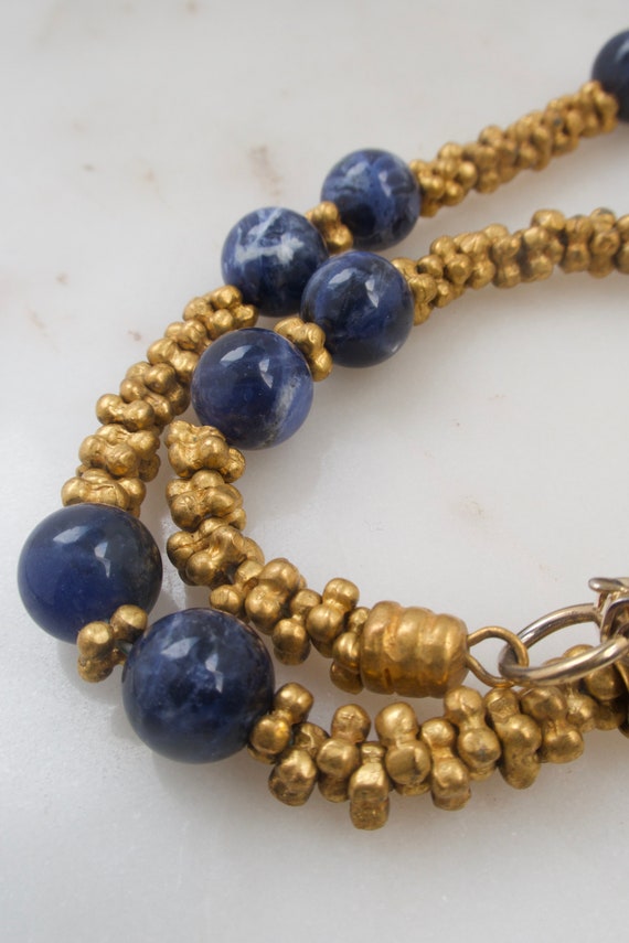 Vintage Sodalite Bead Necklace - Gold Necklace - … - image 6