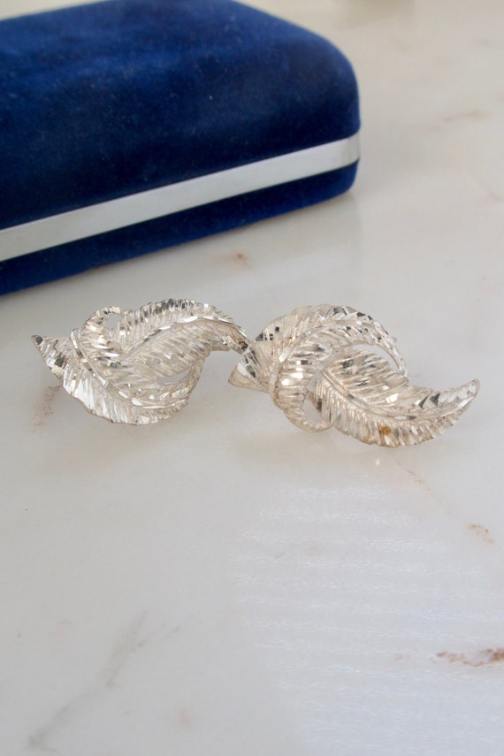Vintage Sterling Silver Double Leaf Earrings State