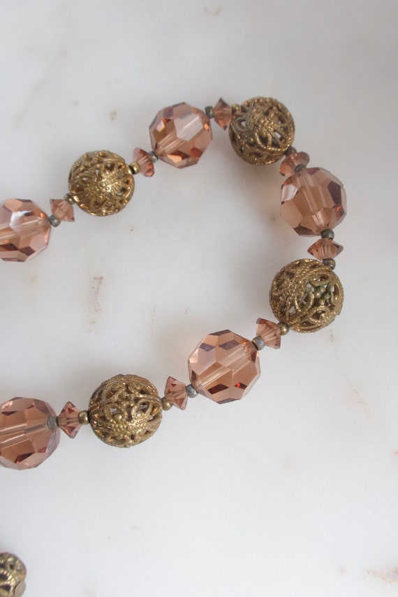 Vintage Brown Crystal & Gold Filigree Bead Neckla… - image 4