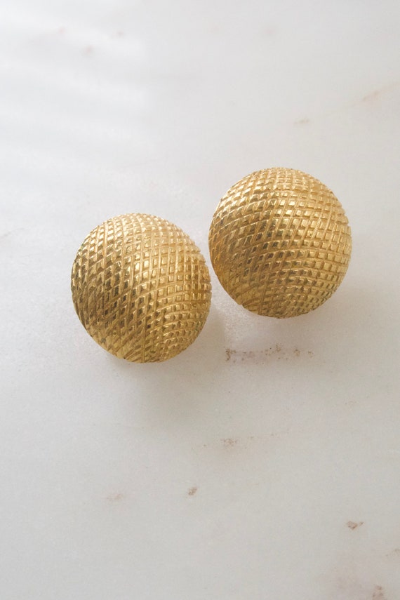 Vintage Crown Trifari Gold Button Clip On Earring… - image 4