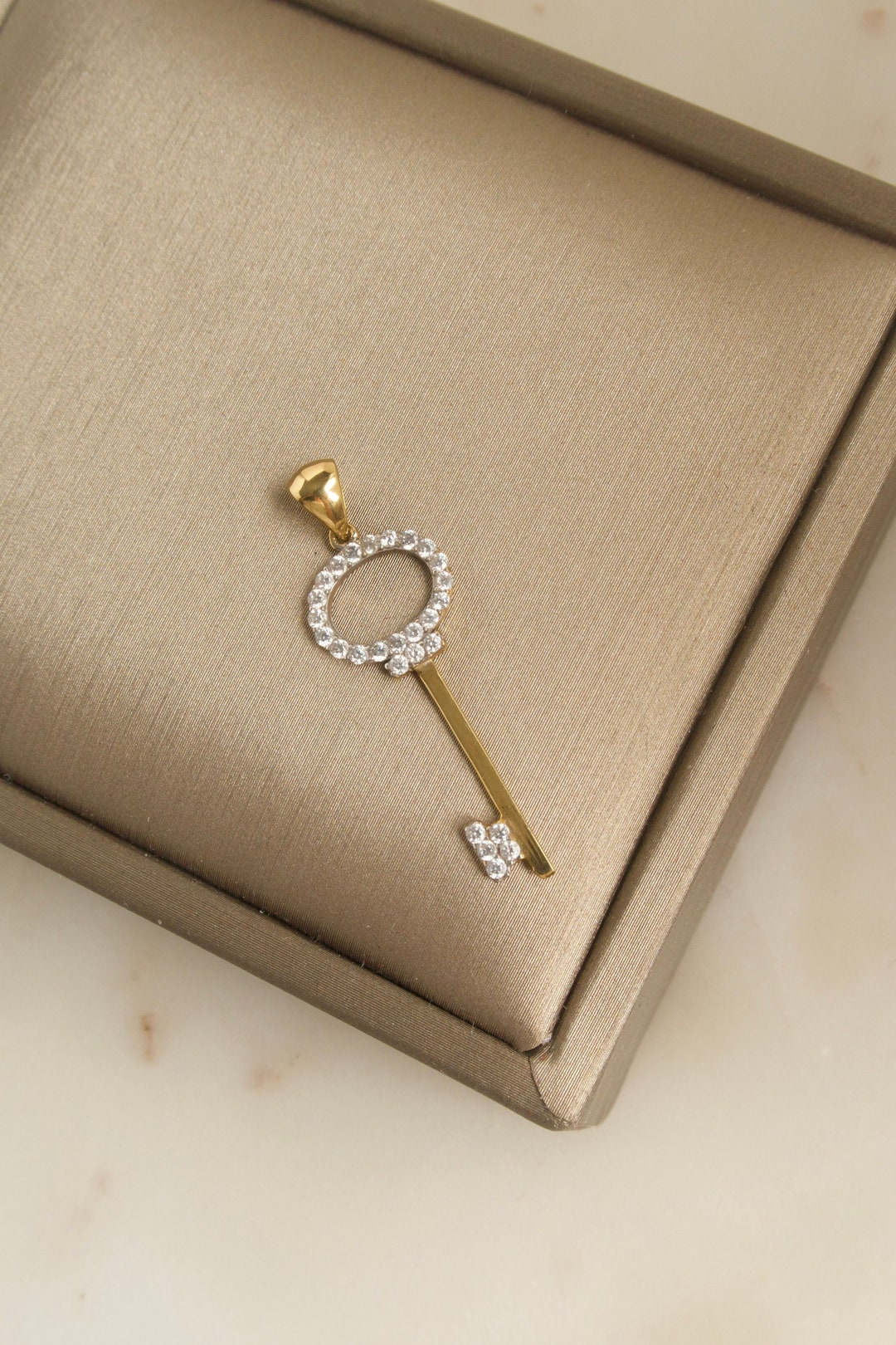 18k Solid Gold Key Pendant Charm Gold Key Pendant 18k Gold Key ...