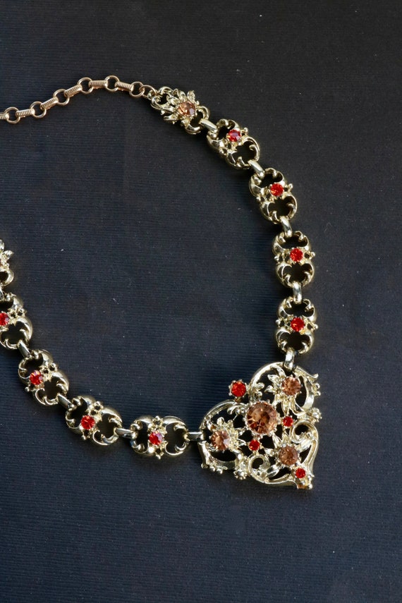 Vintage Coro Rhinestone Necklace - Orange & Brown