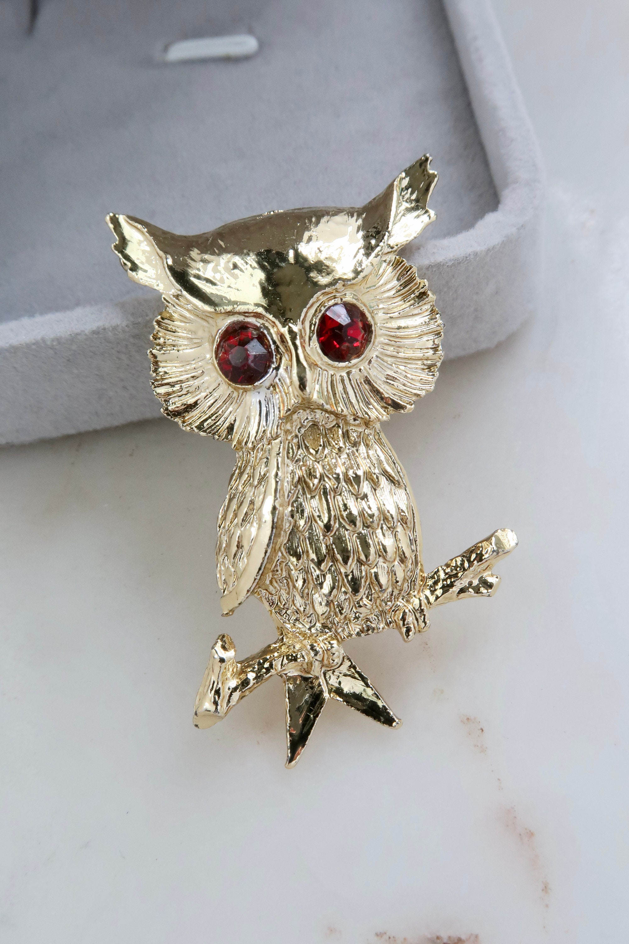 Vintage GERRY'S Gold Owl Gold Brooch Red Eyes Owl Brooch Gold Bird Brooch Owl Brooch Halloween J