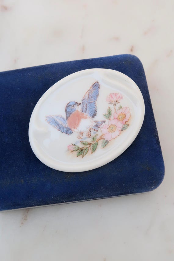 Vintage Boehm Bird Floral Porcelain Brooch
