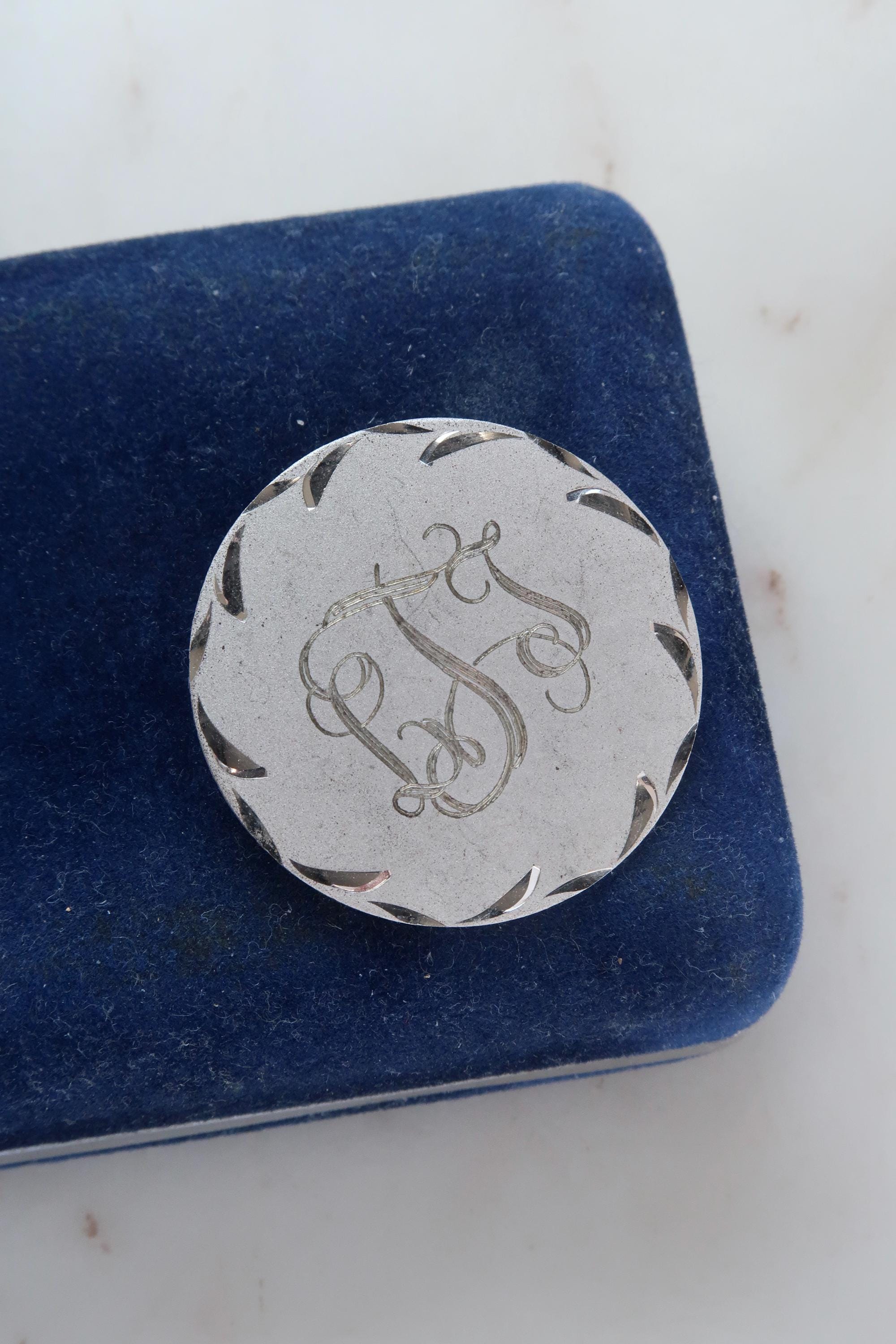 Broche monogramme EWS ou ESW vintage en argent sterling - France