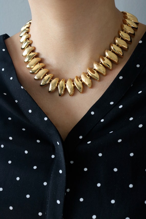 Vintage Gold Tone Choker Necklace - Statement Gold