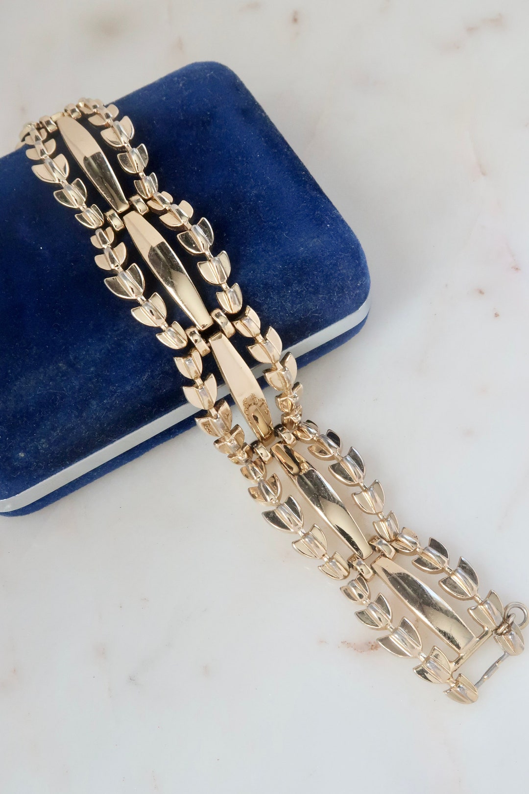 Vintage Gold Link Bracelet Déclaration Bracelet Cadeau Etsy France