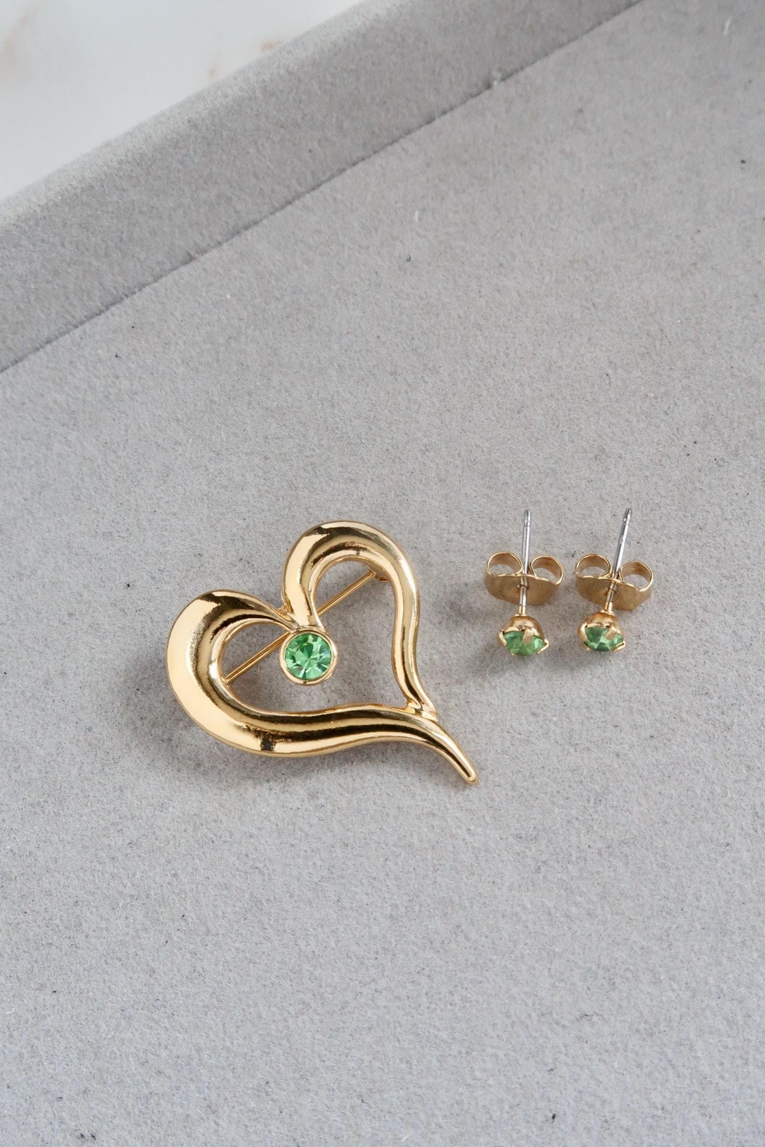ヴィンテージ 1996 ハート ペリドット ピンとイヤリング ギフトセット