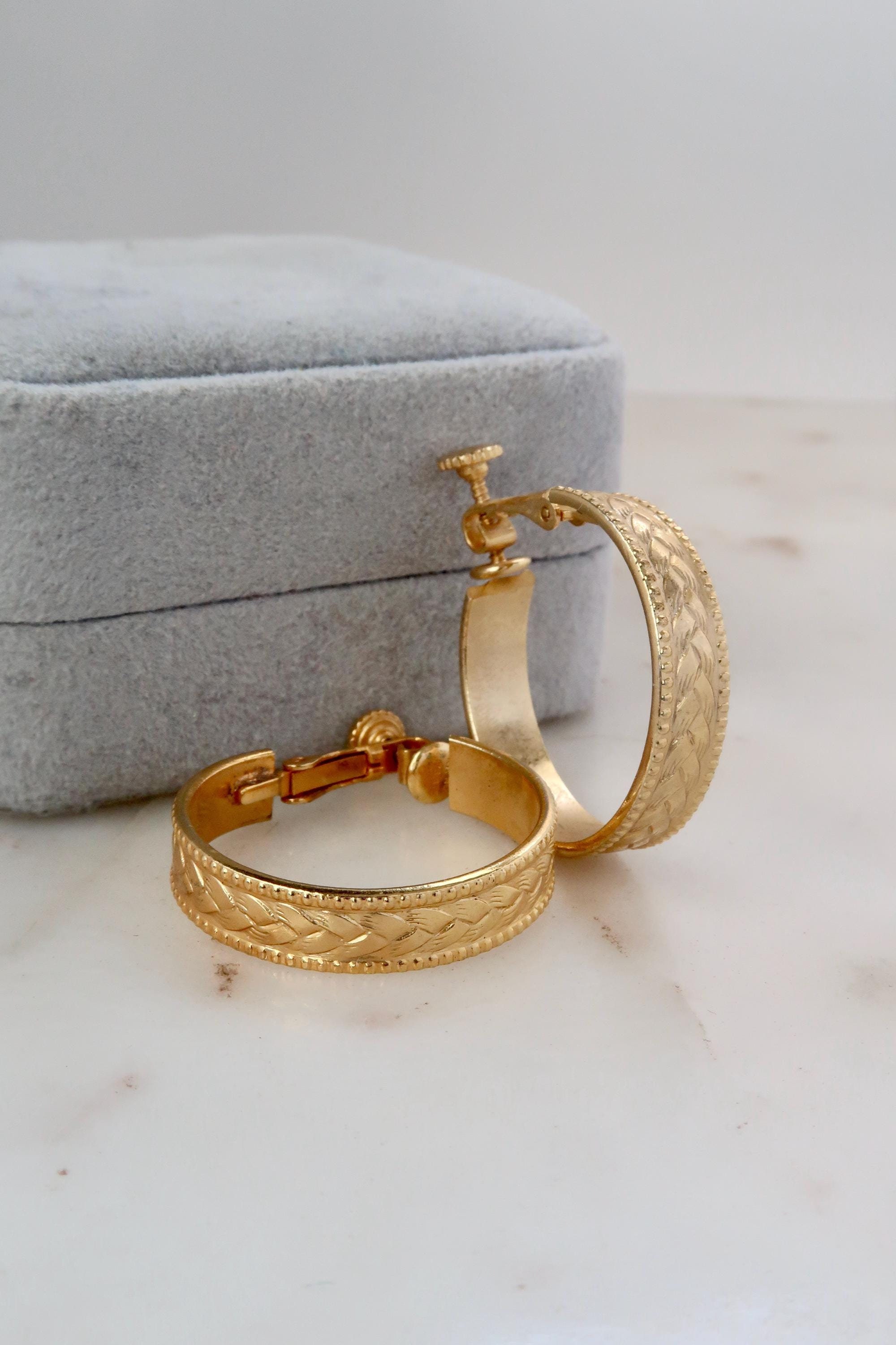 Vintage PAT.NO 3,176,475 Gold Braided Hoop Clip on Earrings