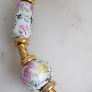 Vintage Floral Porcelain Bead Necklace - Leather Necklace image 9