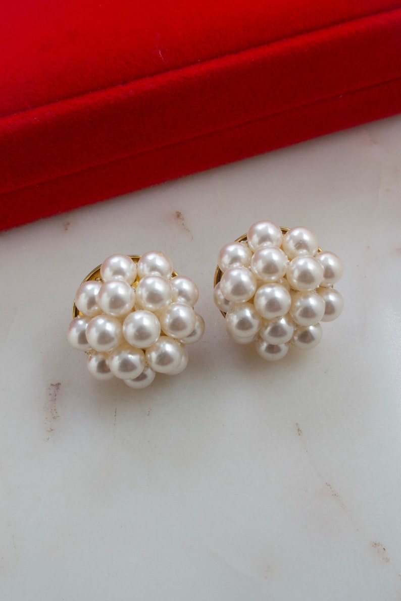 Vintage Pearl Cluster Earrings Etsy