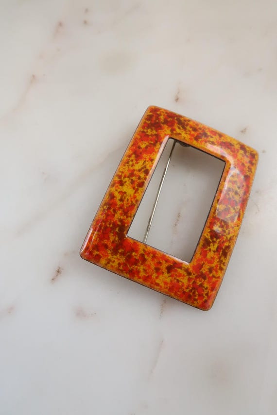 Vintage Orange Rectangle Shape Brooch - image 4