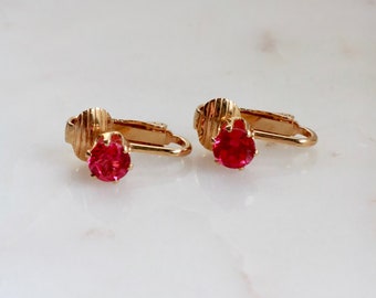 Vintage Pink Crystal Clip On Earrings - Gold Earrings