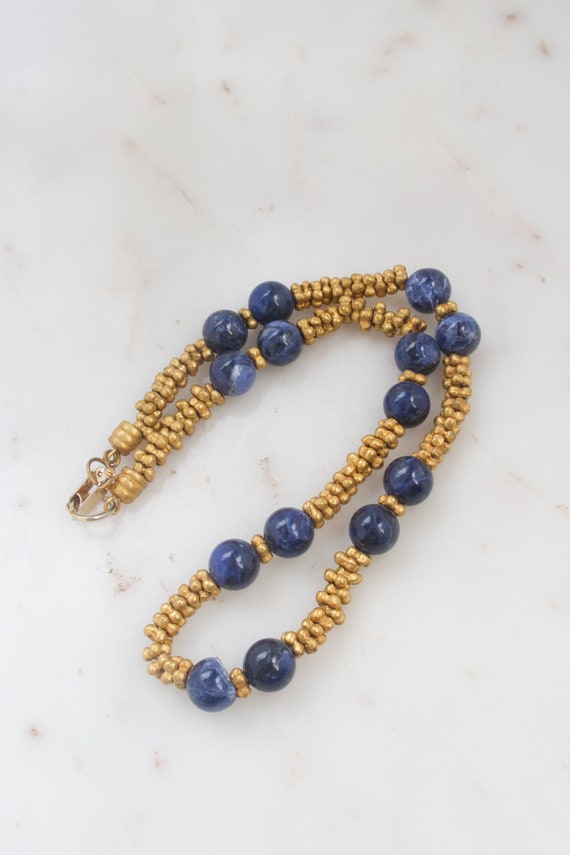 Vintage Sodalite Bead Necklace - Gold Necklace - … - image 3