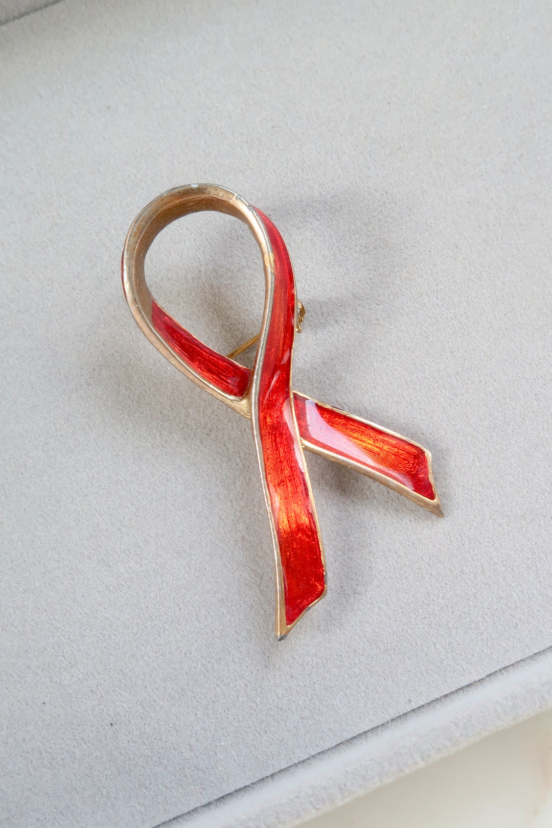 Red Ribbon Broche Vintage Red Enamel Breast Cancer Ribbon Brooch - Etsy