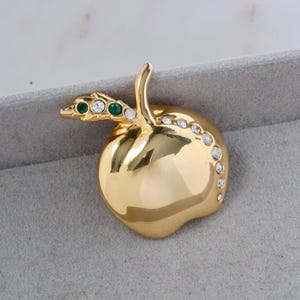 Vintage Gold Rhinestone Apple Brooch